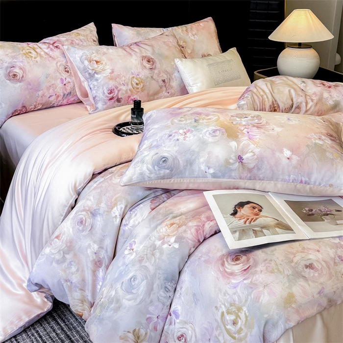 91家纺网 家纺一手货源 找家纺 绒棉世家 2025新款60贡缎数码印花长绒棉全棉四件套 凡花