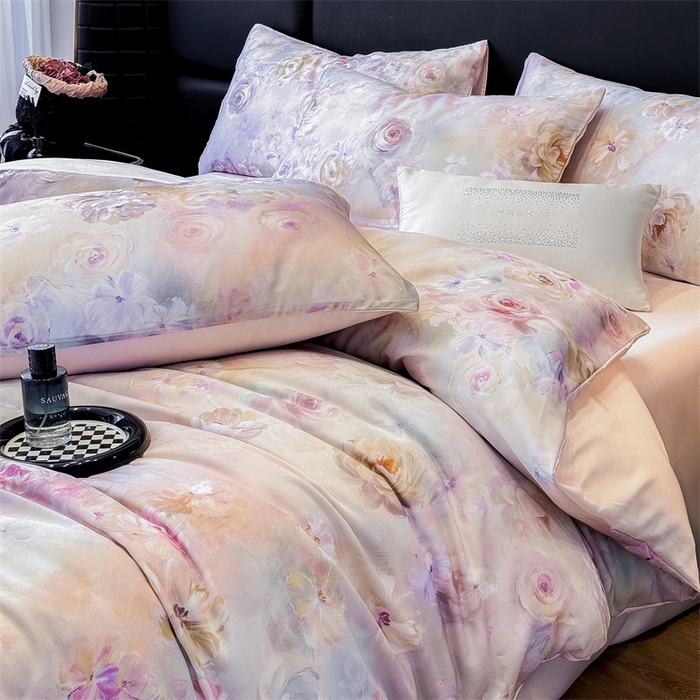 91家纺网 家纺一手货源 找家纺 绒棉世家 2025新款60贡缎数码印花长绒棉全棉四件套 凡花