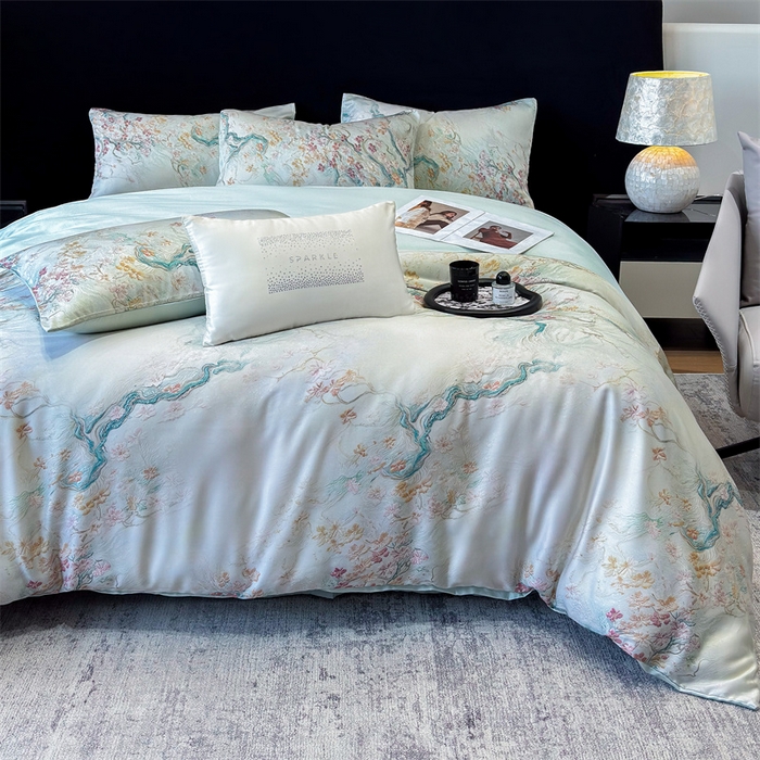 91家纺网 家纺一手货源 找家纺 绒棉世家 2025新款60贡缎数码印花长绒棉全棉四件套 锦秀