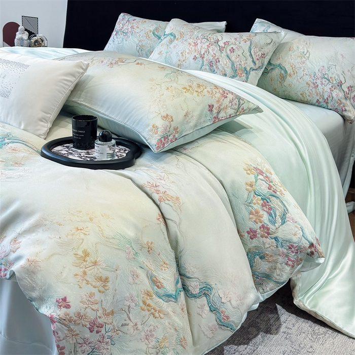 91家纺网 家纺一手货源 找家纺 绒棉世家 2025新款60贡缎数码印花长绒棉全棉四件套 锦秀