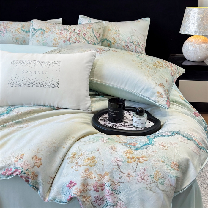 91家纺网 家纺一手货源 找家纺 绒棉世家 2025新款60贡缎数码印花长绒棉全棉四件套 锦秀