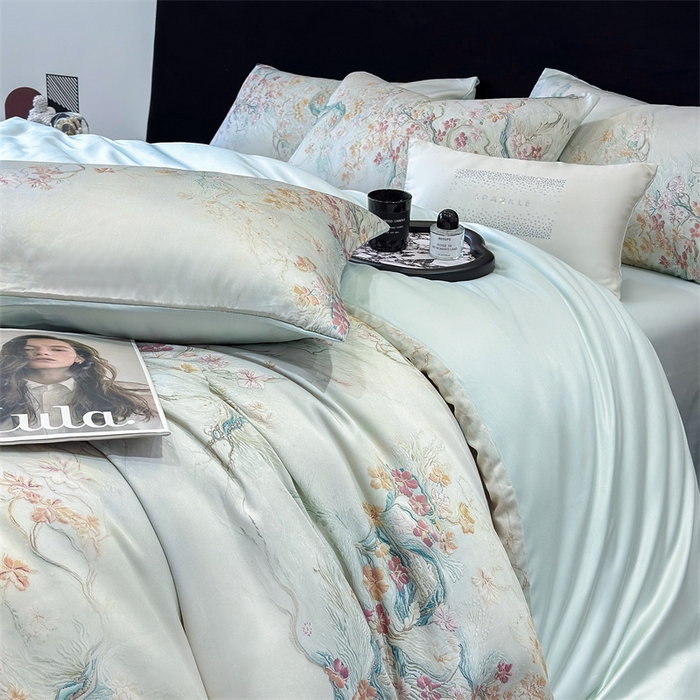 91家纺网 家纺一手货源 找家纺 绒棉世家 2025新款60贡缎数码印花长绒棉全棉四件套 锦秀