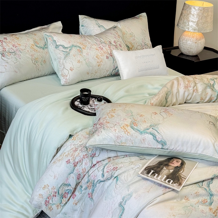 91家纺网 家纺一手货源 找家纺 绒棉世家 2025新款60贡缎数码印花长绒棉全棉四件套 锦秀