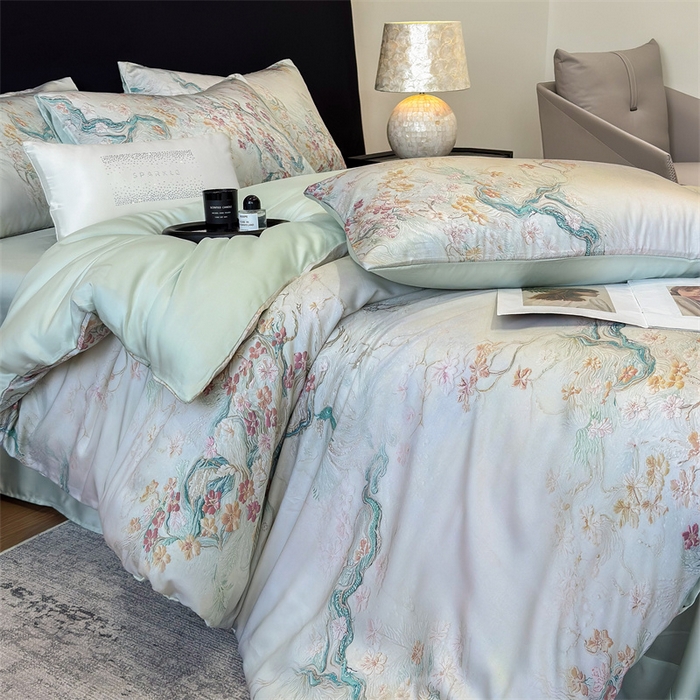 91家纺网 家纺一手货源 找家纺 绒棉世家 2025新款60贡缎数码印花长绒棉全棉四件套 锦秀