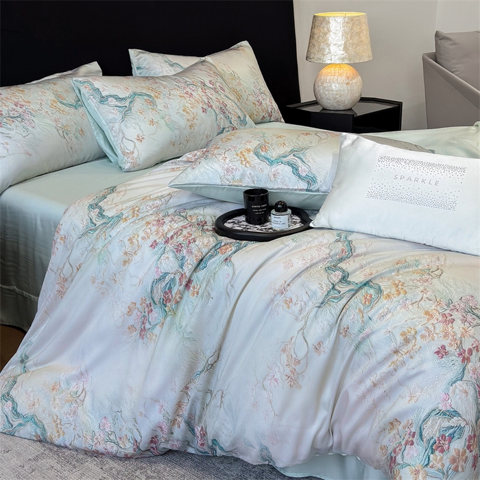 91家纺网 家纺一手货源 找家纺 绒棉世家 2025新款60贡缎数码印花长绒棉全棉四件套 锦秀