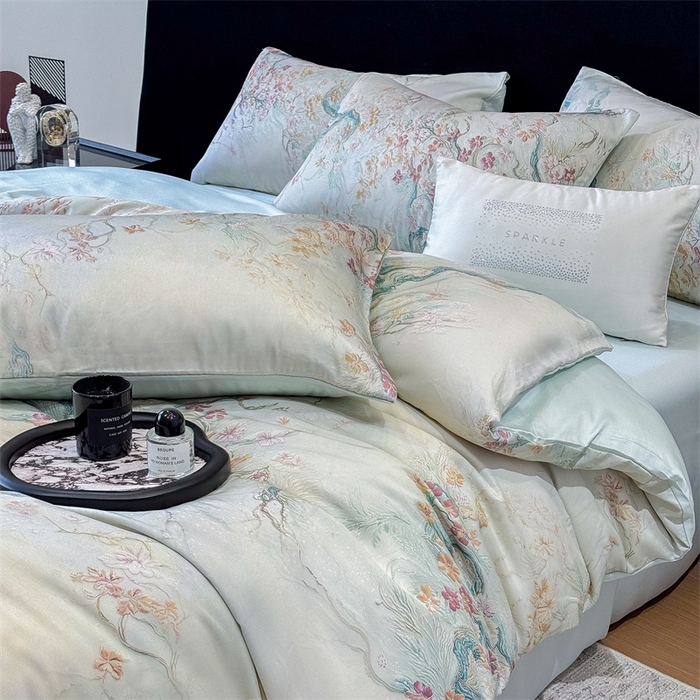 91家纺网 家纺一手货源 找家纺 绒棉世家 2025新款60贡缎数码印花长绒棉全棉四件套 锦秀