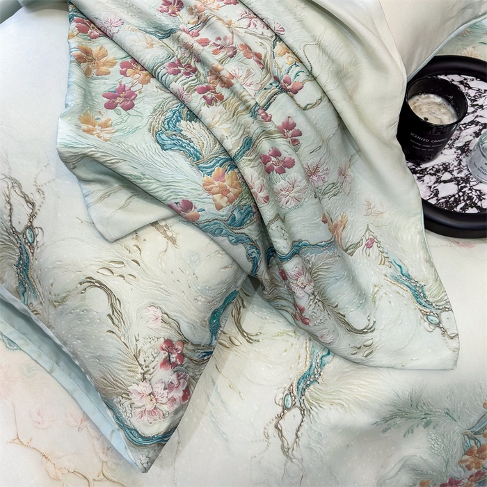 91家纺网 家纺一手货源 找家纺 绒棉世家 2025新款60贡缎数码印花长绒棉全棉四件套 锦秀