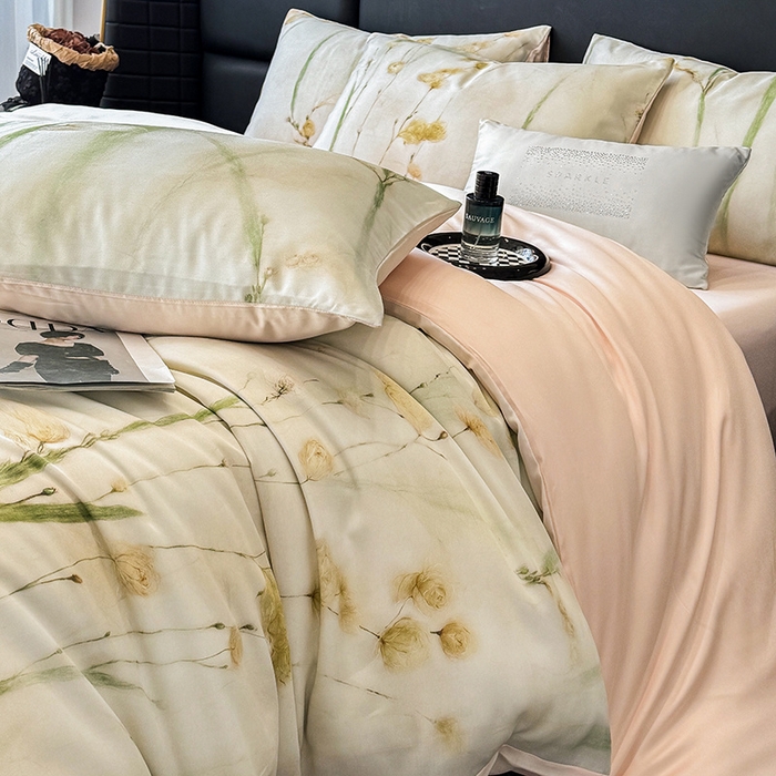 91家纺网 家纺一手货源 找家纺 绒棉世家 2025新款60贡缎数码印花长绒棉全棉四件套 墨染丹青