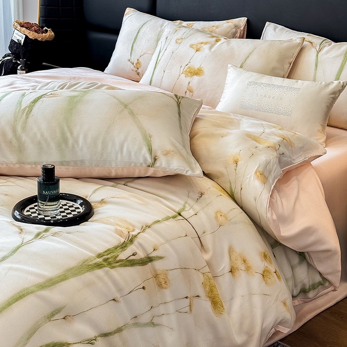 91家纺网 家纺一手货源 找家纺 绒棉世家 2025新款60贡缎数码印花长绒棉全棉四件套 墨染丹青