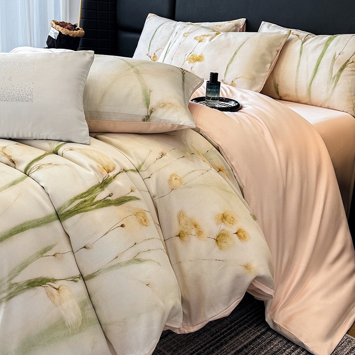 91家纺网 家纺一手货源 找家纺 绒棉世家 2025新款60贡缎数码印花长绒棉全棉四件套 墨染丹青