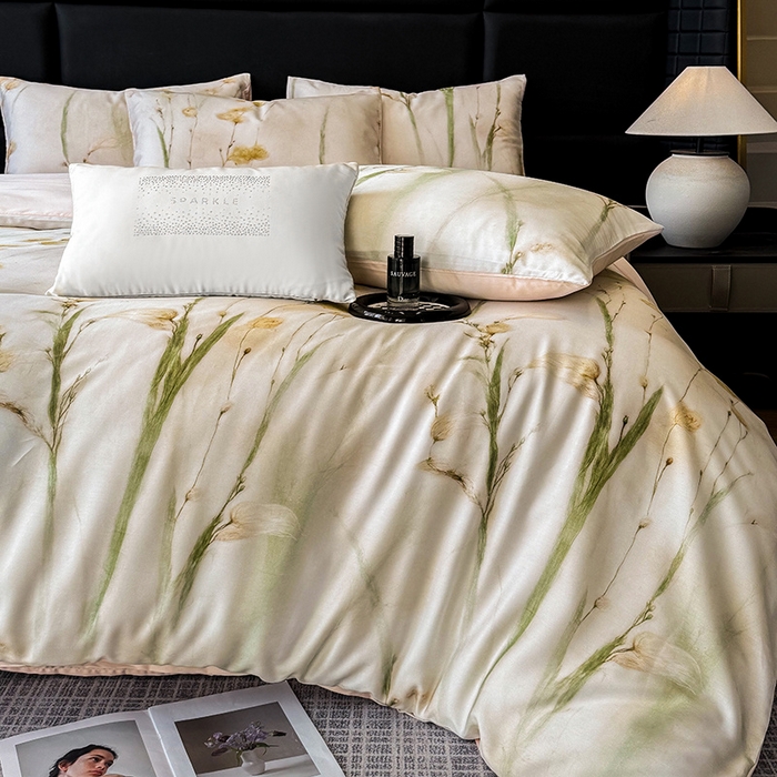 91家纺网 家纺一手货源 找家纺 绒棉世家 2025新款60贡缎数码印花长绒棉全棉四件套 墨染丹青