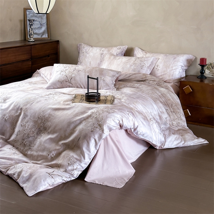 91家纺网 家纺一手货源 找家纺 绒棉世家 2025新款60贡缎数码印花长绒棉全棉四件套 倾城花恋