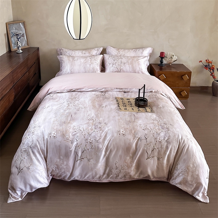 91家纺网 家纺一手货源 找家纺 绒棉世家 2025新款60贡缎数码印花长绒棉全棉四件套 倾城花恋