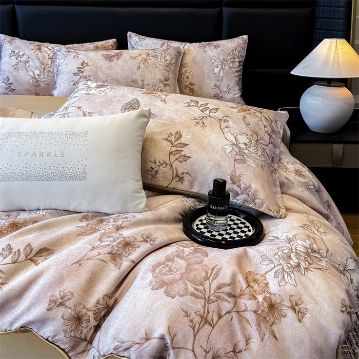 91家纺网 家纺一手货源 找家纺 绒棉世家 2025新款60贡缎数码印花长绒棉全棉四件套 秀花