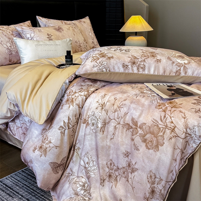 91家纺网 家纺一手货源 找家纺 绒棉世家 2025新款60贡缎数码印花长绒棉全棉四件套 秀花