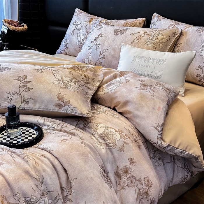 91家纺网 家纺一手货源 找家纺 绒棉世家 2025新款60贡缎数码印花长绒棉全棉四件套 秀花