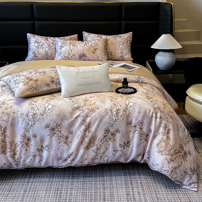 91家纺网 家纺一手货源 找家纺 绒棉世家 2025新款60贡缎数码印花长绒棉全棉四件套 秀花