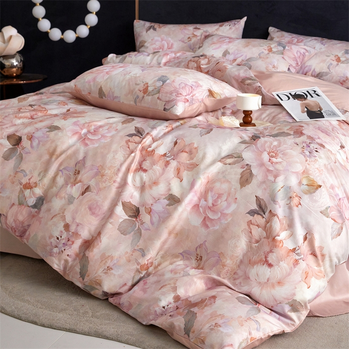 91家纺网 家纺一手货源 找家纺 绒棉世家 2025新款60贡缎数码印花长绒棉全棉四件套 花开半夏