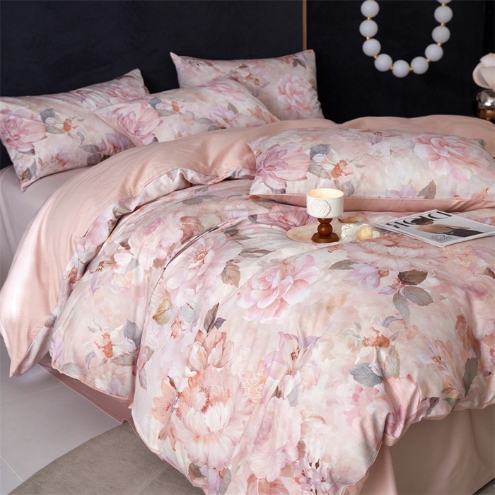 91家纺网 家纺一手货源 找家纺 绒棉世家 2025新款60贡缎数码印花长绒棉全棉四件套 花开半夏