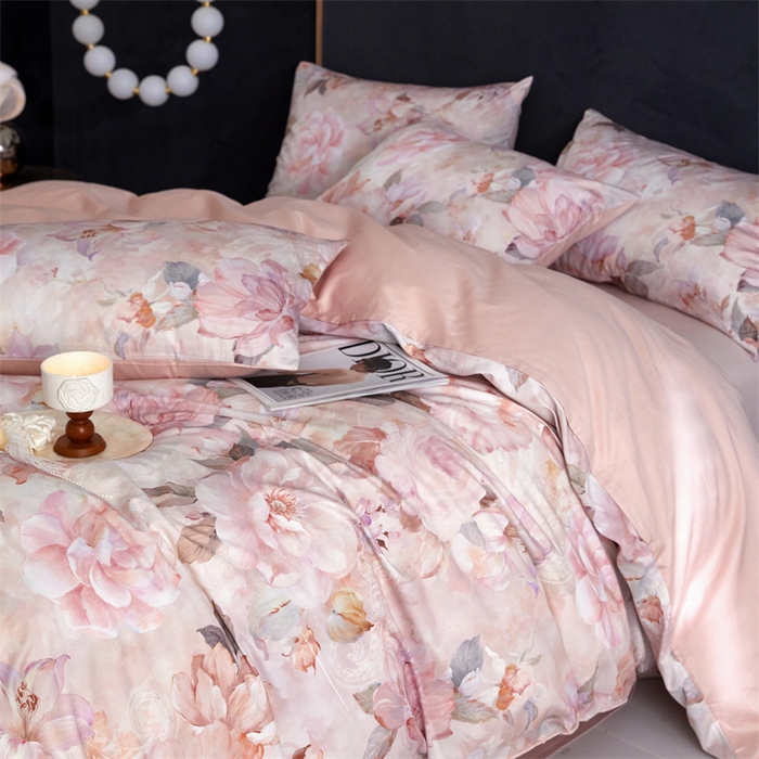 91家纺网 家纺一手货源 找家纺 绒棉世家 2025新款60贡缎数码印花长绒棉全棉四件套 花开半夏