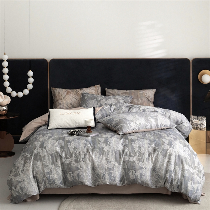 绒棉世家 2025新款60贡缎数码印花长绒棉全棉四件套 秘境灰