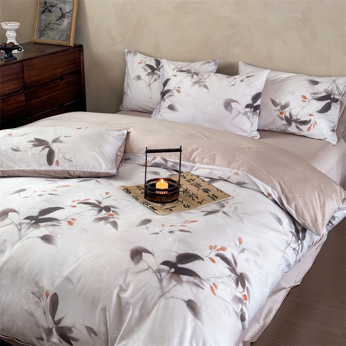 91家纺网 家纺一手货源 找家纺 绒棉世家 2025新款60贡缎数码印花长绒棉全棉四件套 沐颜