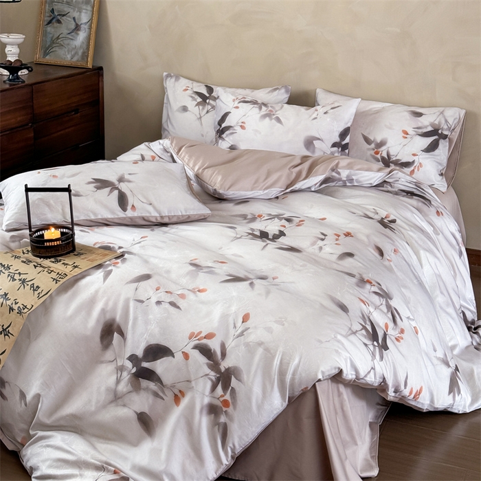 91家纺网 家纺一手货源 找家纺 绒棉世家 2025新款60贡缎数码印花长绒棉全棉四件套 沐颜