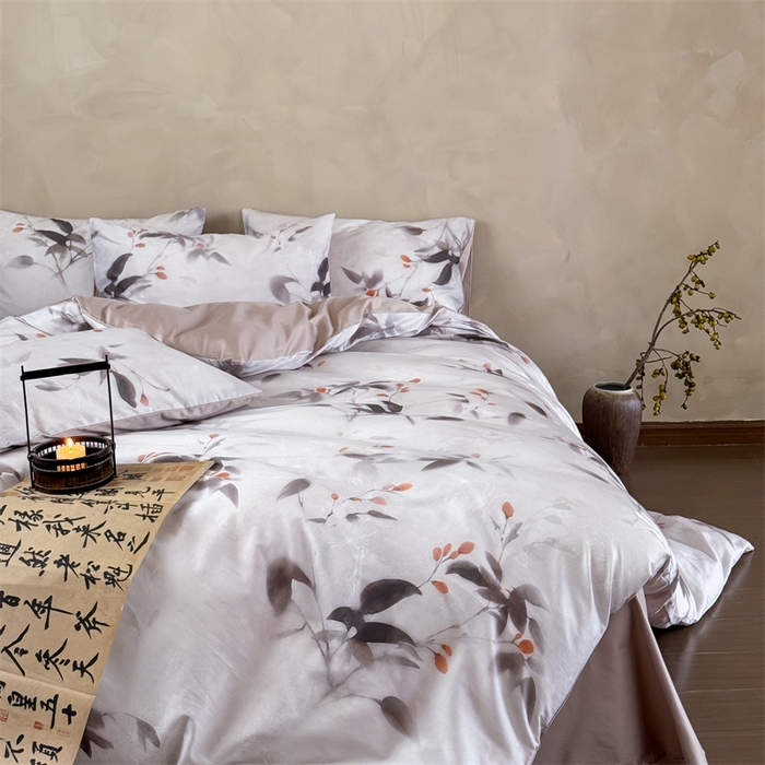 91家纺网 家纺一手货源 找家纺 绒棉世家 2025新款60贡缎数码印花长绒棉全棉四件套 沐颜