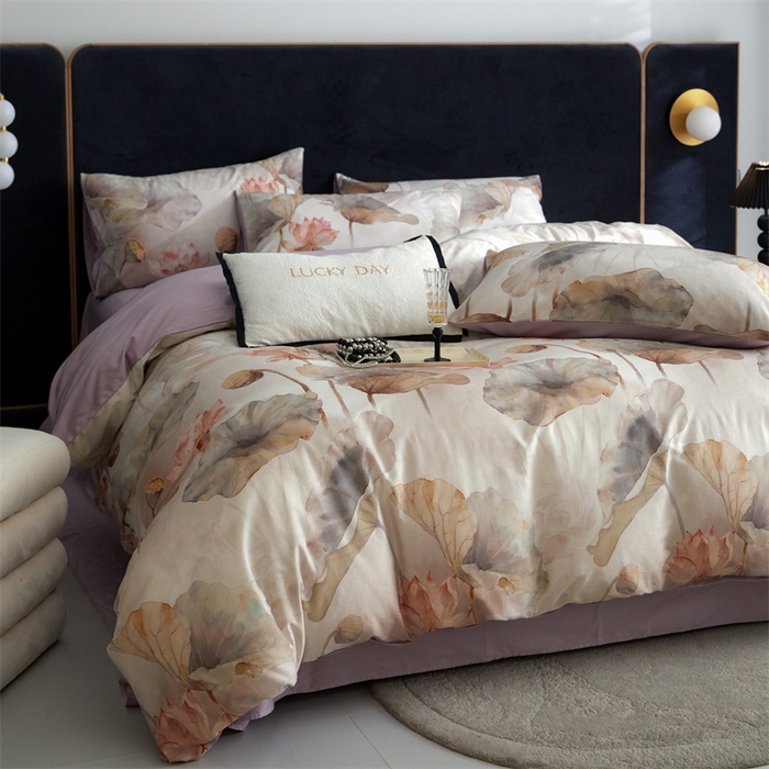 91家纺网 家纺一手货源 找家纺 绒棉世家 2025新款60贡缎数码印花长绒棉全棉四件套 且听风铃