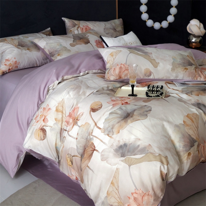 91家纺网 家纺一手货源 找家纺 绒棉世家 2025新款60贡缎数码印花长绒棉全棉四件套 且听风铃