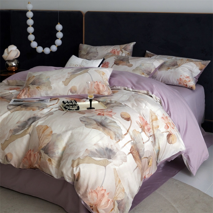 91家纺网 家纺一手货源 找家纺 绒棉世家 2025新款60贡缎数码印花长绒棉全棉四件套 且听风铃