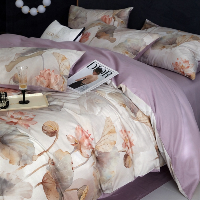 91家纺网 家纺一手货源 找家纺 绒棉世家 2025新款60贡缎数码印花长绒棉全棉四件套 且听风铃