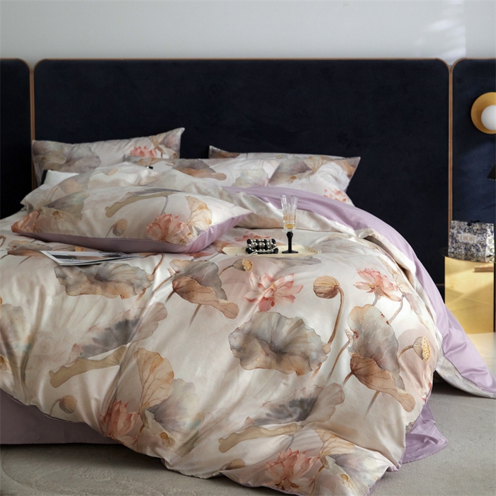 91家纺网 家纺一手货源 找家纺 绒棉世家 2025新款60贡缎数码印花长绒棉全棉四件套 且听风铃