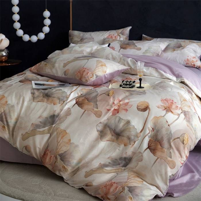 91家纺网 家纺一手货源 找家纺 绒棉世家 2025新款60贡缎数码印花长绒棉全棉四件套 且听风铃