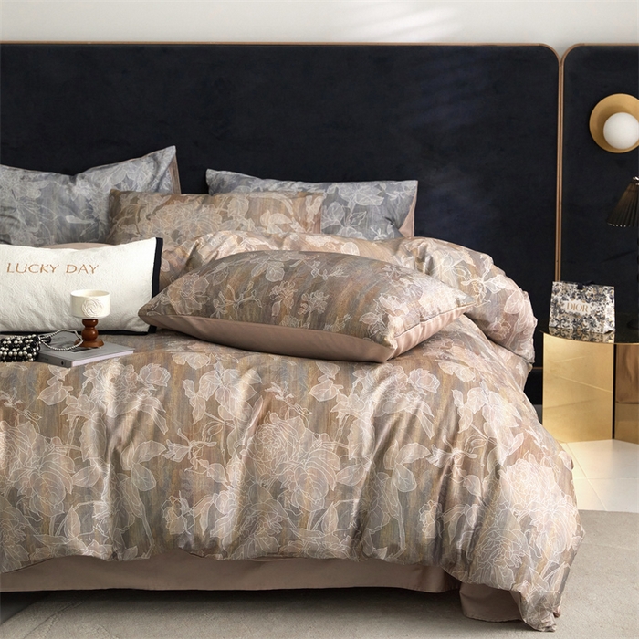 绒棉世家 2025新款60贡缎数码印花长绒棉全棉四件套 远黛灰