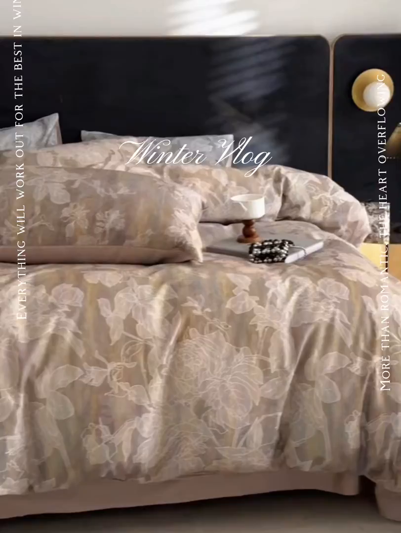 91家纺网 家纺一手货源 找家纺 绒棉世家 2025新款60贡缎数码印花长绒棉全棉四件套 远黛灰