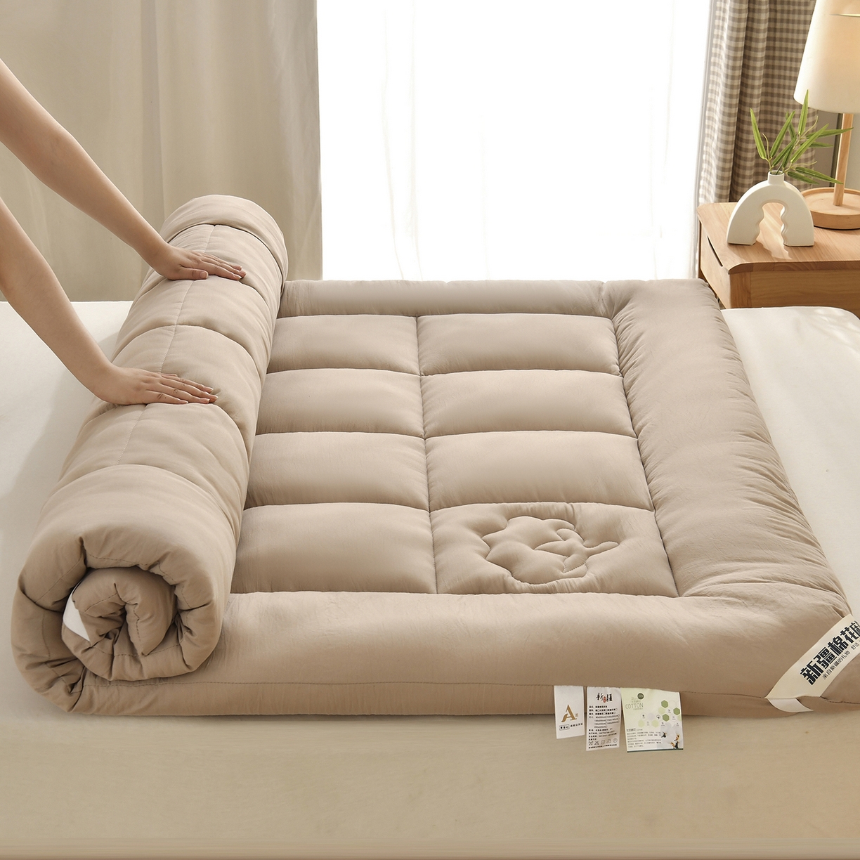 初相识被业 2025新款新疆棉花床垫学生宿舍床褥子垫被软垫棉花垫子 咖色