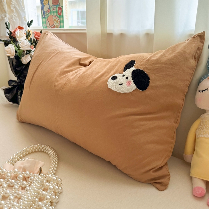 91家纺网 家纺一手货源 找家纺 百寐 2025年学生季宿舍枕套毛巾绣非纯棉枕芯保护防尘套48*74cm 咖啡狗狗