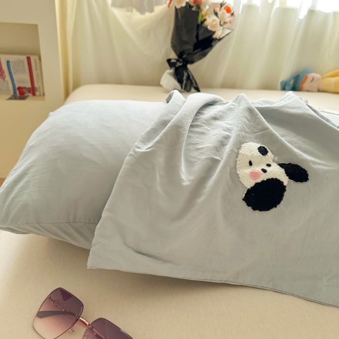 91家纺网 家纺一手货源 找家纺 百寐 2025年学生季宿舍枕套毛巾绣非纯棉枕芯保护防尘套48*74cm 蓝灰狗狗