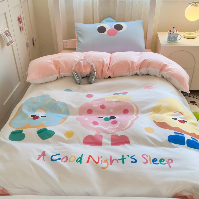 91家纺网 家纺一手货源 找家纺 海岛哥哥 2025新款开学季亲肤舒适超柔云朵棉四件套-学生款大耳朵系列 大耳朵-甜甜圈