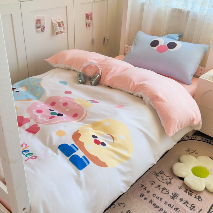 91家纺网 家纺一手货源 找家纺 海岛哥哥 2025新款开学季亲肤舒适超柔云朵棉四件套-学生款大耳朵系列 大耳朵-甜甜圈