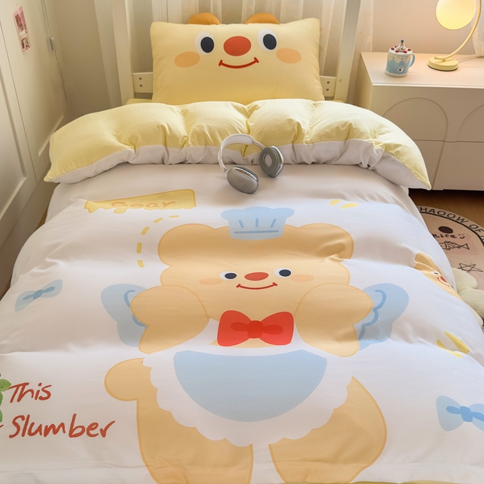 91家纺网 家纺一手货源 找家纺 海岛哥哥 2025新款开学季亲肤舒适超柔云朵棉四件套-学生款大耳朵系列 大耳朵-芝士小熊