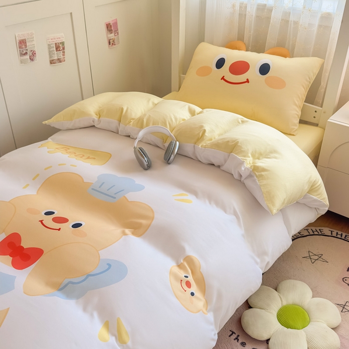 91家纺网 家纺一手货源 找家纺 海岛哥哥 2025新款开学季亲肤舒适超柔云朵棉四件套-学生款大耳朵系列 大耳朵-芝士小熊