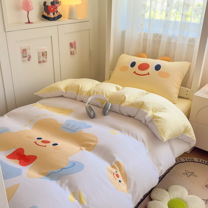 91家纺网 家纺一手货源 找家纺 海岛哥哥 2025新款开学季亲肤舒适超柔云朵棉四件套-学生款大耳朵系列 大耳朵-芝士小熊