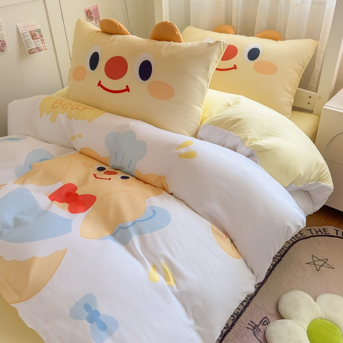 91家纺网 家纺一手货源 找家纺 海岛哥哥 2025新款开学季亲肤舒适超柔云朵棉四件套-学生款大耳朵系列 大耳朵-芝士小熊