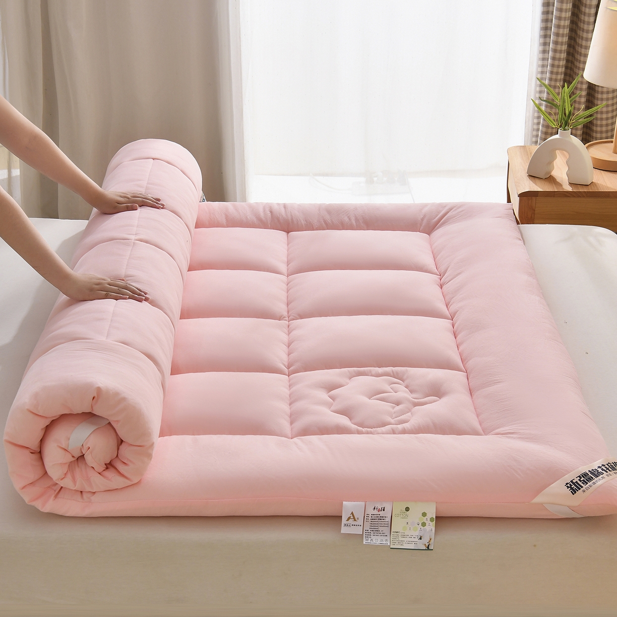 91家纺网 家纺一手货源 找家纺 初相识被业 2025新款新疆棉花床垫学生宿舍床褥子垫被软垫棉花垫子 粉色