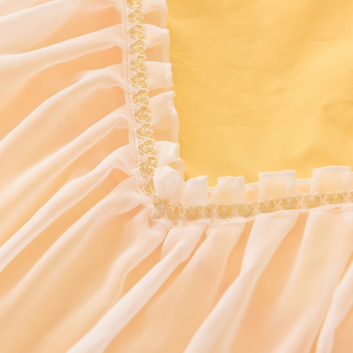 91家纺网 家纺一手货源 找家纺 花香四季家纺 2025新款13376纯棉贴布刺绣雪纺纱四件套-人鱼小姐  人鱼小姐姜黄