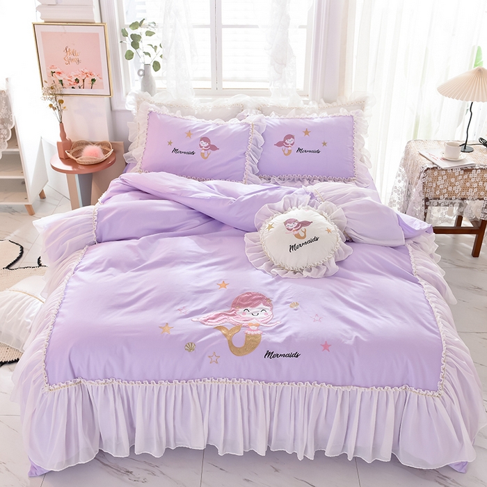 花香四季家纺 2025新款13376纯棉贴布刺绣雪纺纱四件套-人鱼小姐  人鱼小姐紫