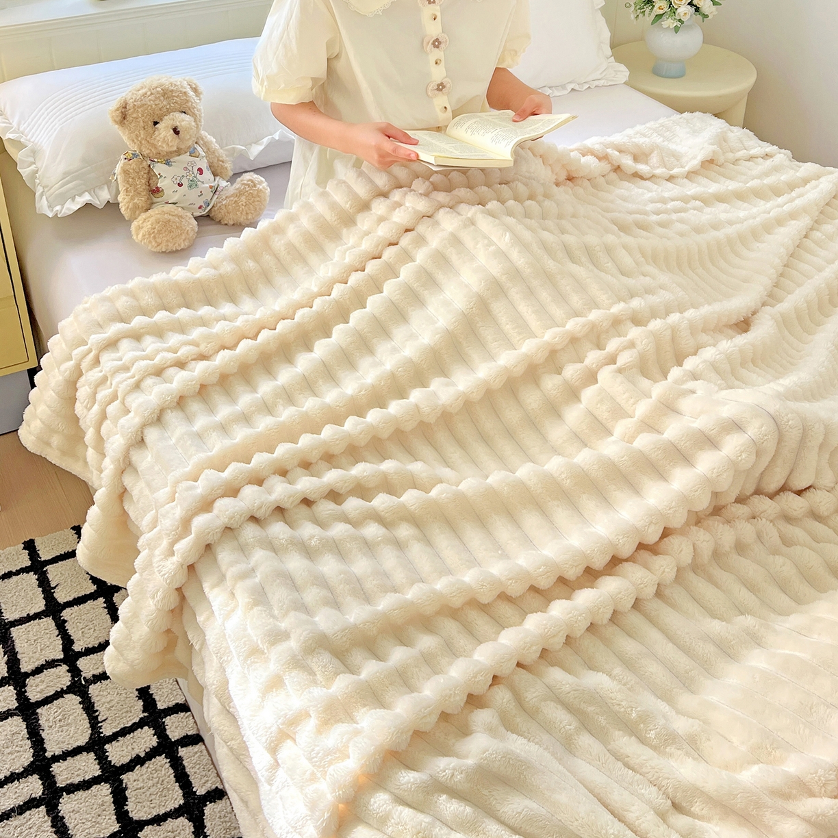 91家纺网 家纺一手货源 找家纺 （总）耀悦家纺 2025新款高克重双面兔兔绒毛毯-柔梦系列一件代发外贸