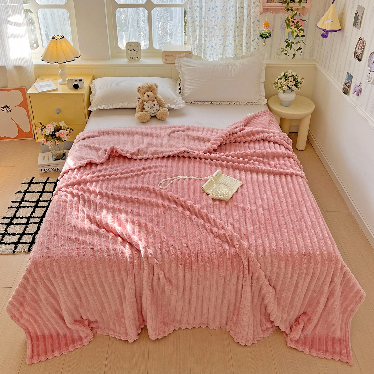 耀悦家纺 2025新款高克重双面兔兔绒毛毯-柔梦系列一件代发外贸 柔梦-豆沙